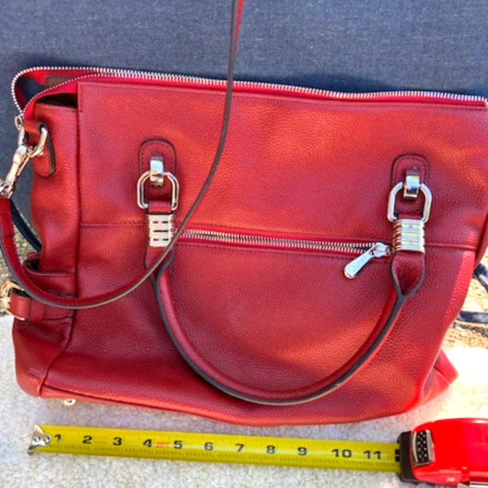 S Zone? Red tote w/ silver hardware.